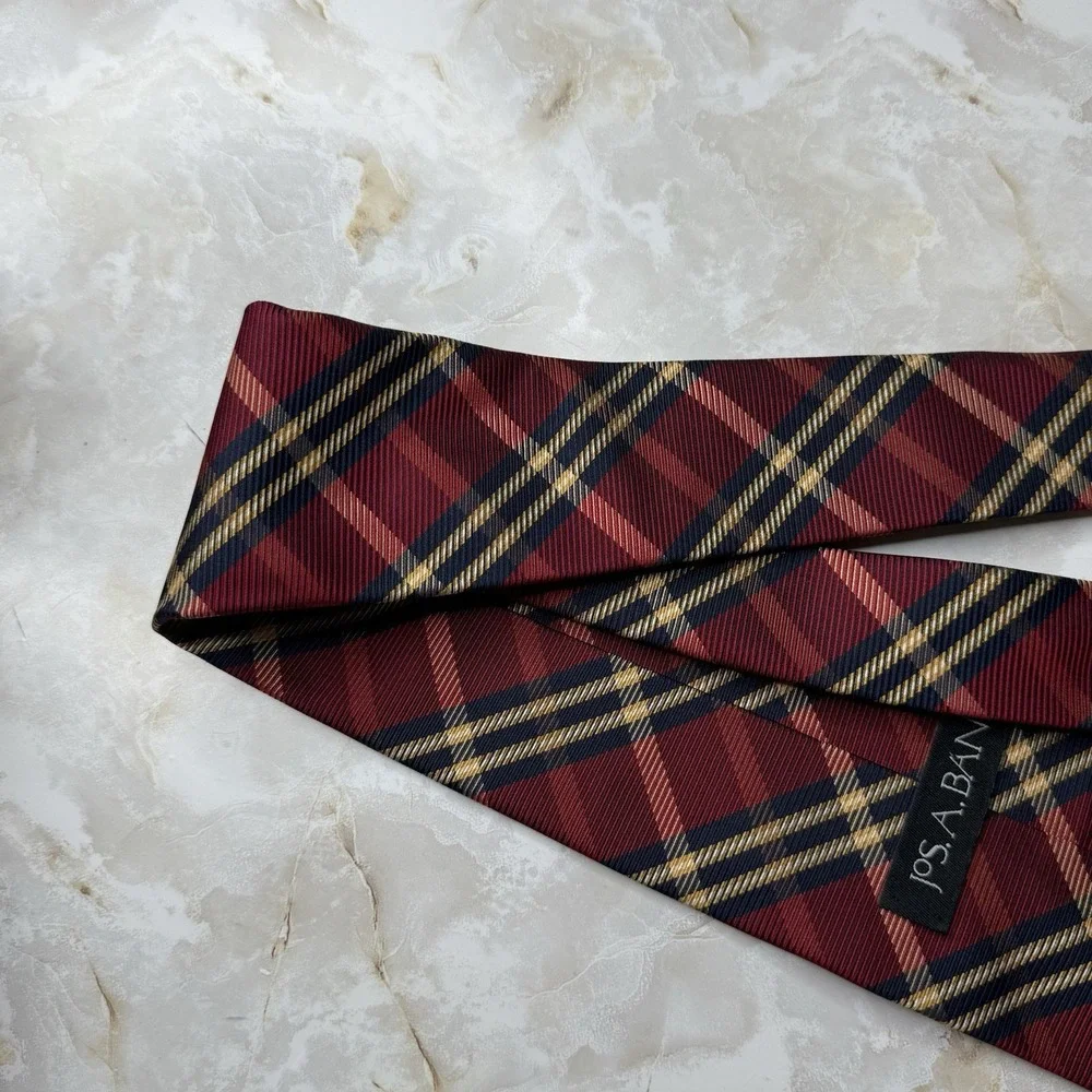 NWOT Jos. A. Bank‎ Men's Silk Necktie Red Blue Yellow Plaid 3 7/8